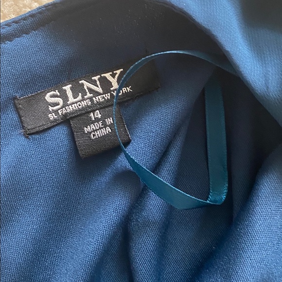SLNY size 14 teal sleeveless dress with sheer overlay - Picture 8 of 9